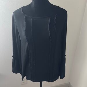 LOFT Sz S 3/4 bell sleeve black lightweight top / blouse ruffle detailing